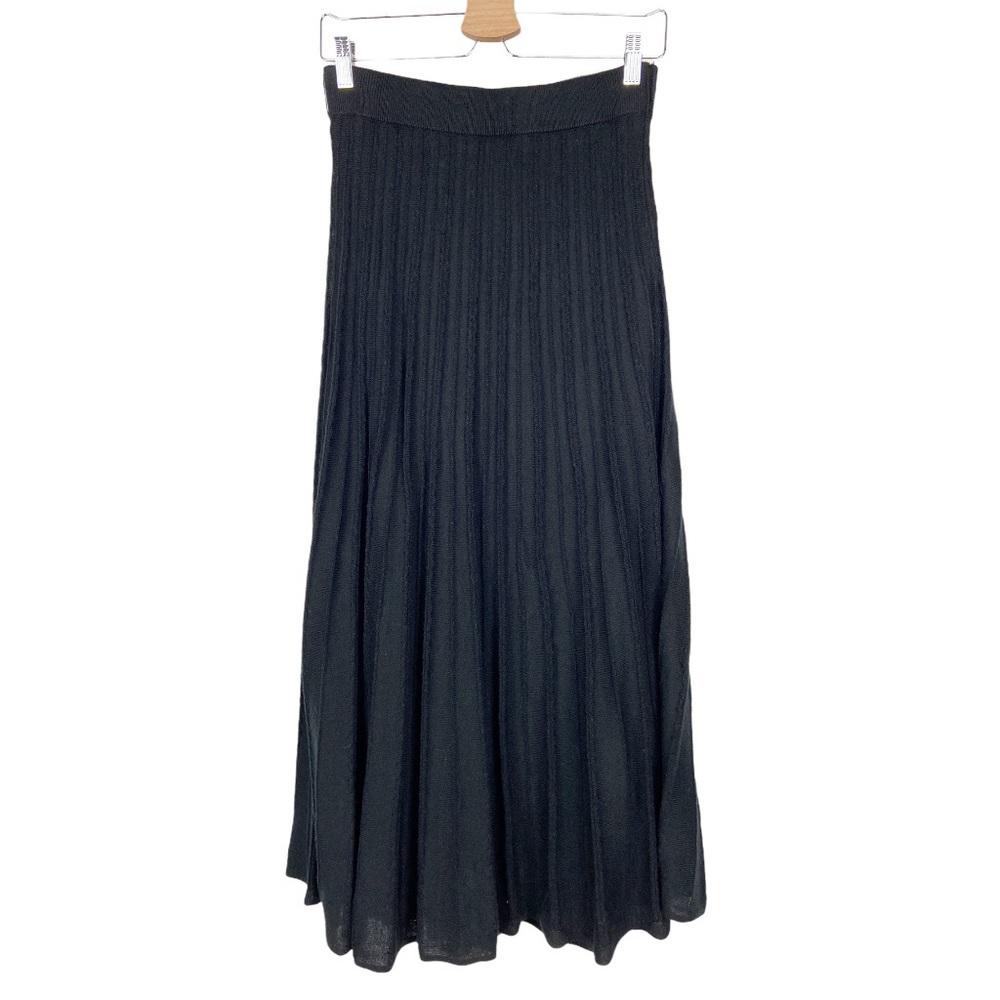 Lapis Flowy Ribbed Knit Full Maxi Midi Skirt Black